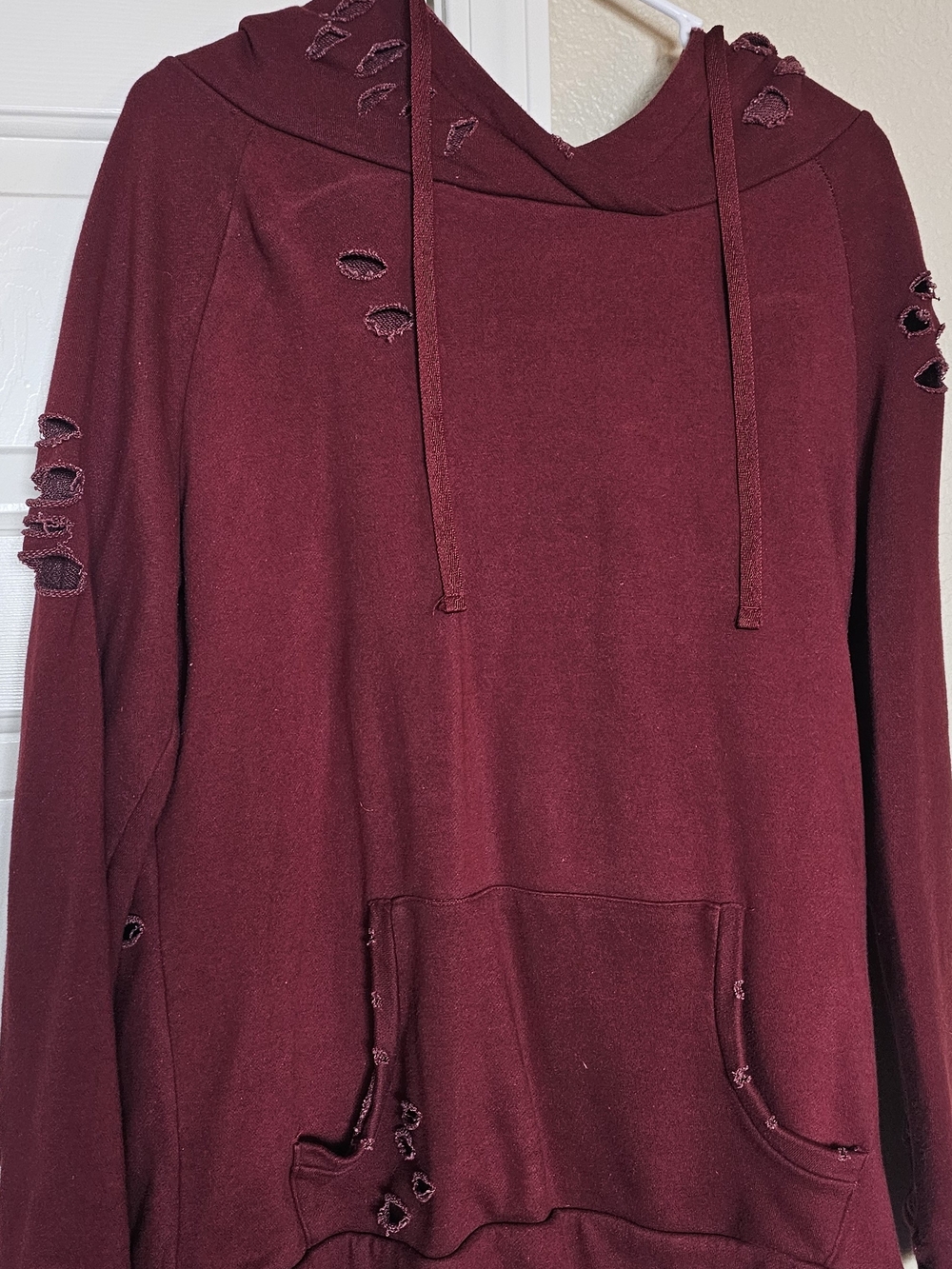 Chelsea DeBoer Women's Distressed Hoodie Sweater - Burgundy